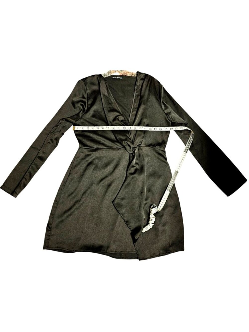 PrettyLittleThing Womens Black Wrap Front Long Sleeve Tunic Dress Size 12 - Picture 12 of 13